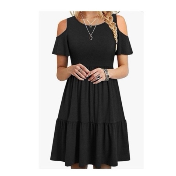 yathon Dresses & Skirts - Yathon Cold Shoulder Black Dress NWT